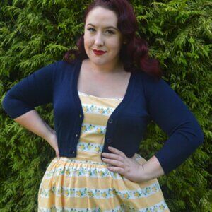 New, Unworn XLarge YeMak Modcloth Navy Blue 3/4 Sleeve Retro Cropped Cardigan